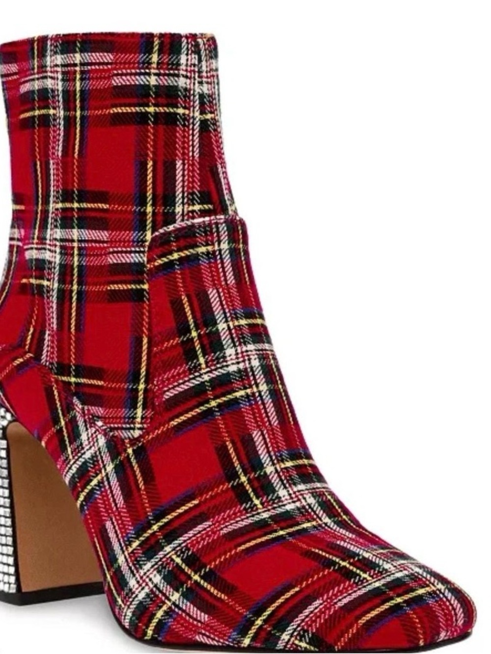 Betsey Johnson Red Plaid Rhinestone Block Heel Ankle Boots